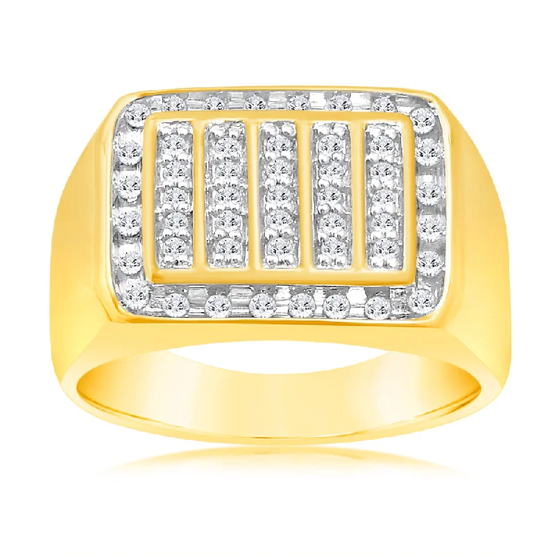 Bloom carved rings-Luminesce Lab Grown 1/2 Carat Diamond Gents Ring in 9ct Yellow Gold