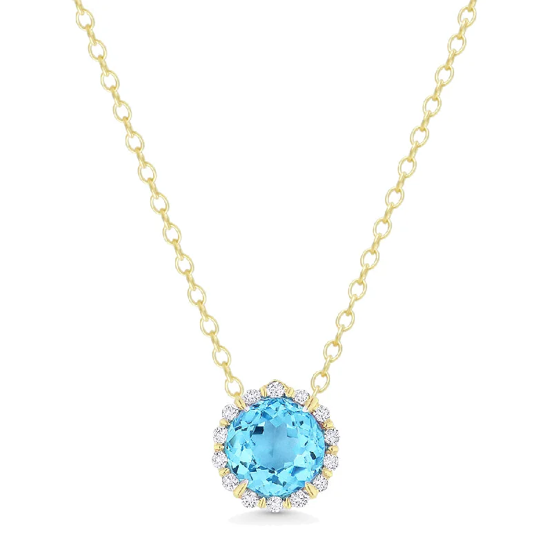 Timeless locket necklaces-0.63Ct Blue Topaz 16"pendant Necklace In 14K Yellow Gold