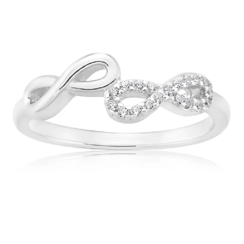 Pure form rings-Sterling Silver Plain and Zirconia Double Infinity Ring