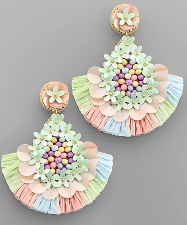 Flat drop earrings-Pastel Raffia Earrings