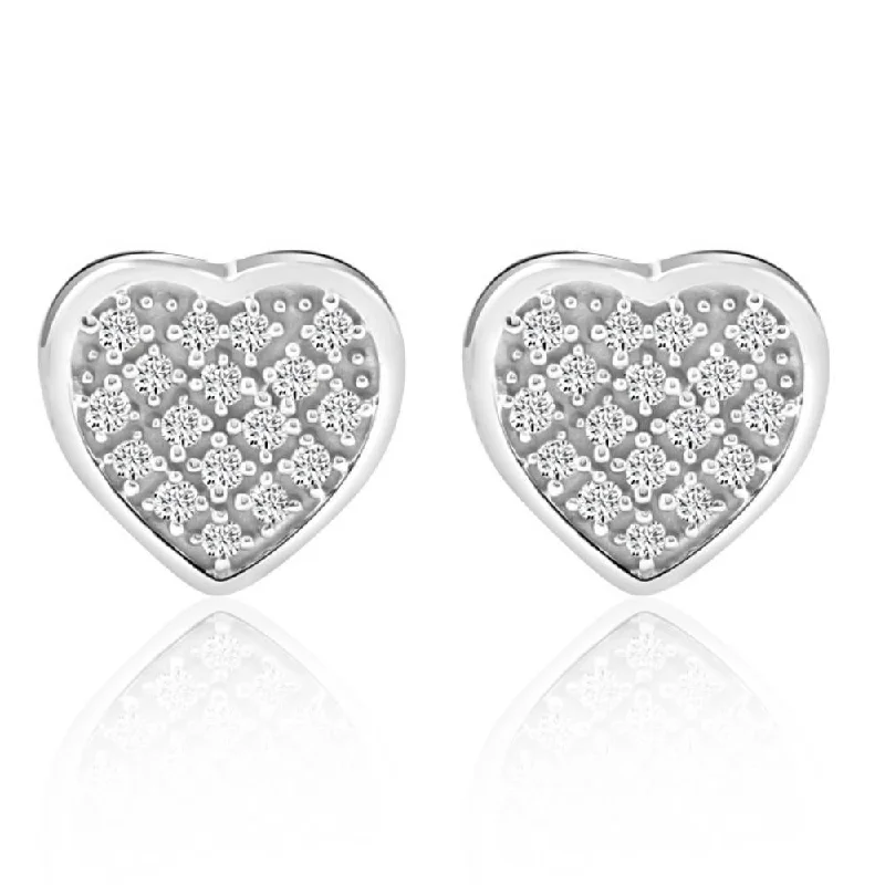 Strong clasp necklaces-Pave Diamond Heart Studs Screw Back Earrings in White or Yellow Gold 10k