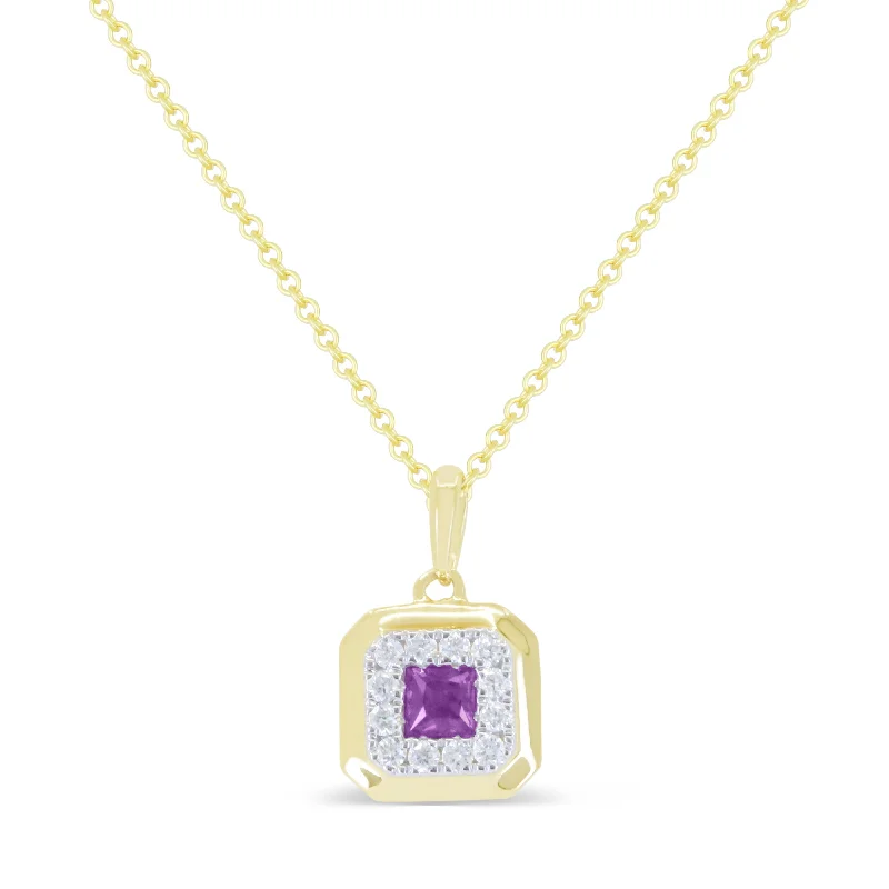 Fold knot necklaces-0.13Ct Amethyst 16"pendant Necklace In 14K Yellow Gold