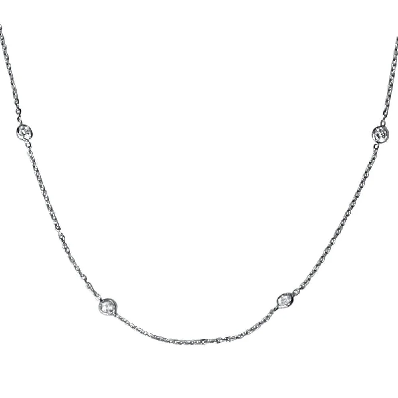 Thin enamel necklaces-1ct Diamonds Bezel Station 18" 14K White Gold Womens Necklace