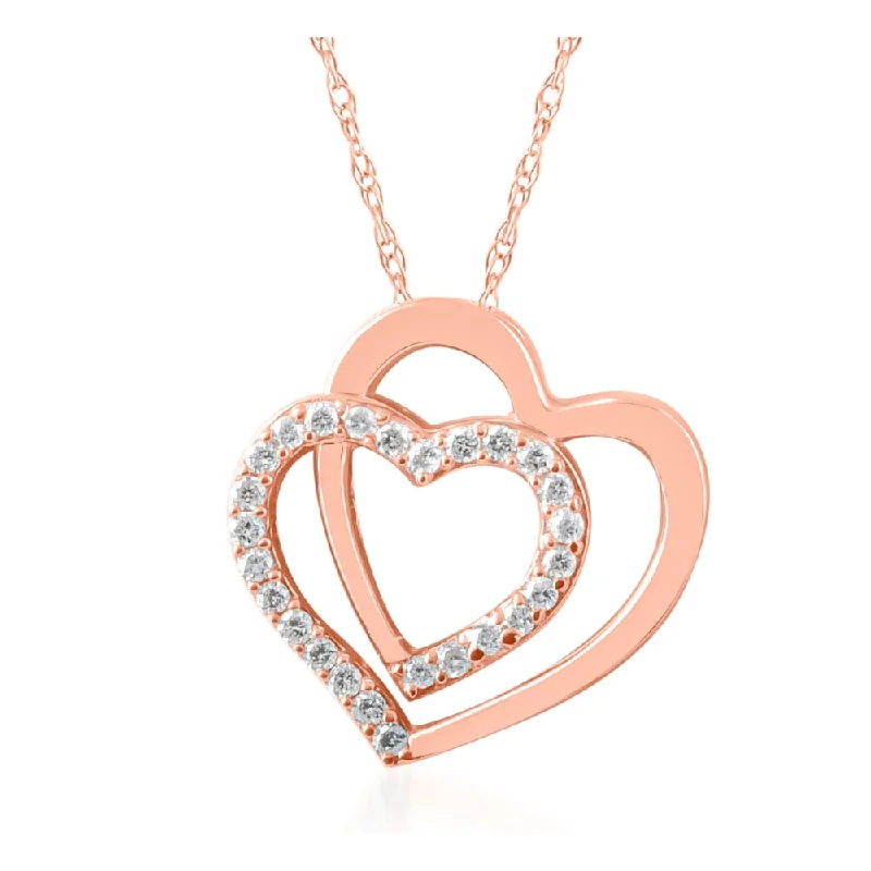 Clear bead necklaces-Womens 1/4ct Diamond Heart Shape Pendant 10K Rose Gold 3/4" Tall