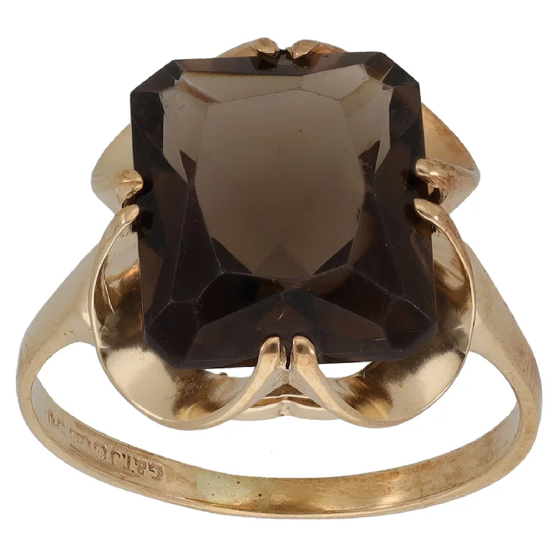 Thin texture rings-9ct Gold Smoky Quartz Single Stone Ring Size O