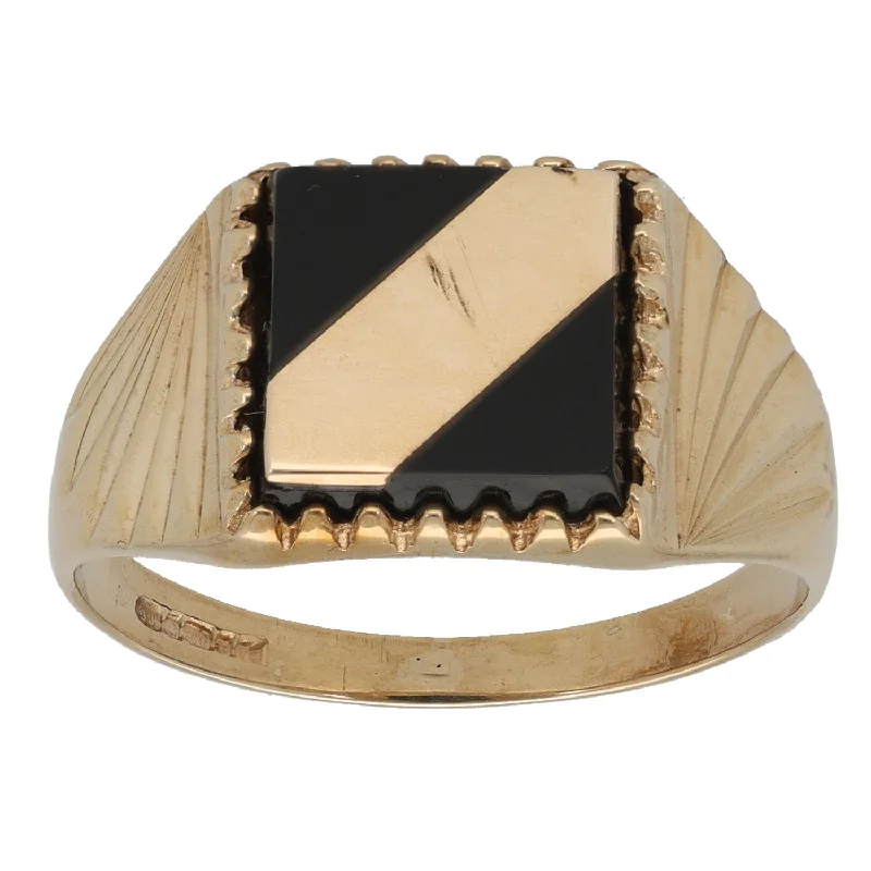 Pure dot rings-9ct Gold Onyx Signet Ring Size T