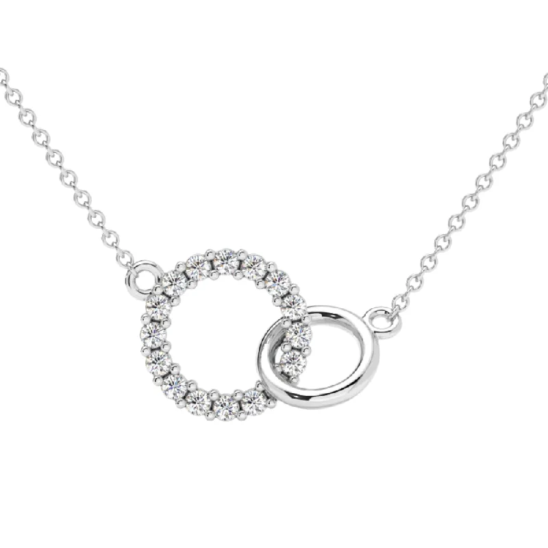 Peace eye necklaces-1/3Ct Mini Duet Circle Diamond Necklace 14k Gold Pendant Lab Grown 18"