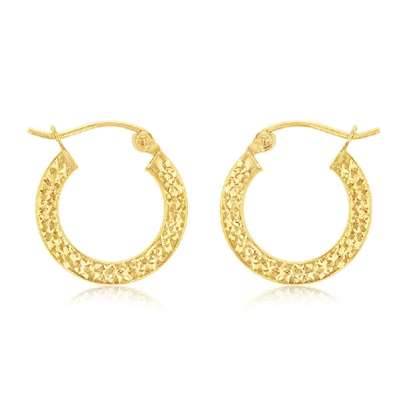 Fold band rings-9ct Yellow Gold Diamond Cut Super Light 15mm Hoop Earring