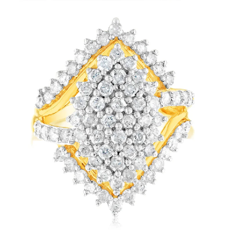 Slim stack rings-Gold Plated Sterling Silver 1.9 Carat Diamond Cluster Ring