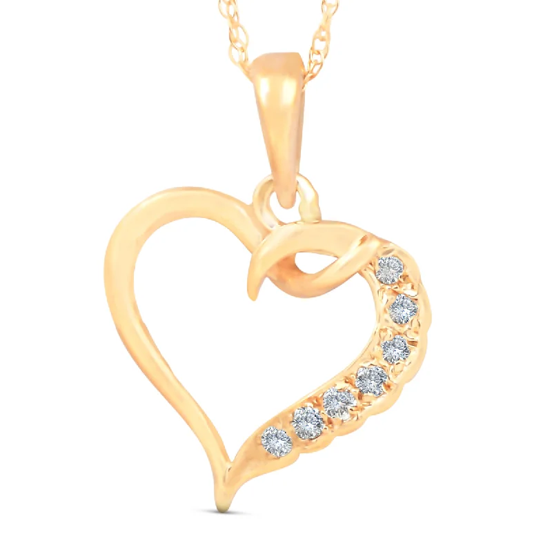 Twig weave necklaces-1/5ct Diamond Heart Pendant 14K Yellow Gold