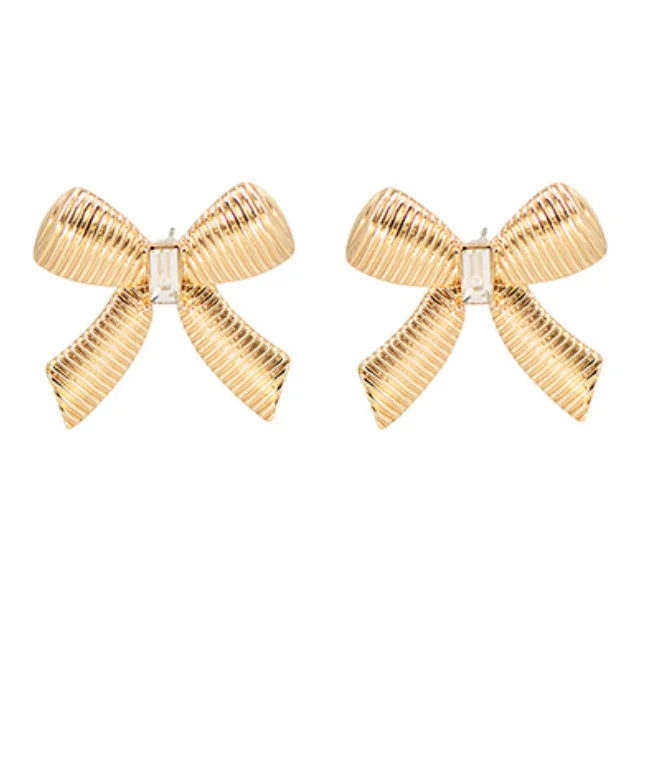 Thick hoop earrings-Bow Baguette Gold Earrings