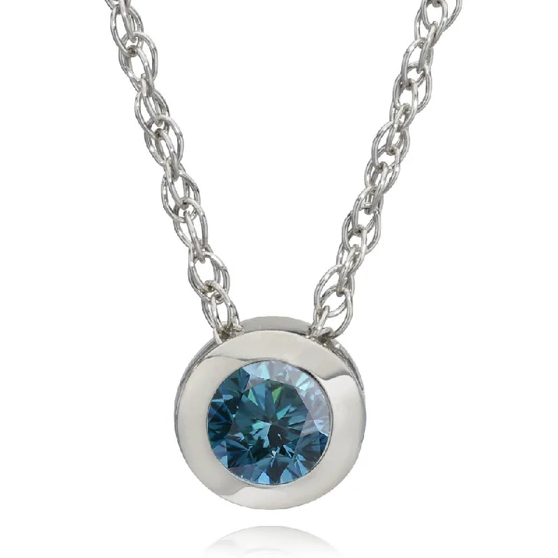 Drifting stone necklaces-1/2ct Solitaire Blue Diamond Pendant 14K White Gold