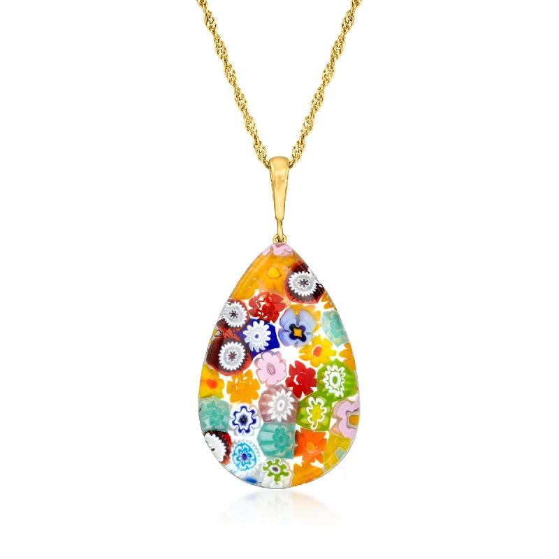 Orbit star necklaces-Ross-Simons Italian Multicolored Murano Glass Millefiori Pendant Necklace in 18kt Gold Over Sterling