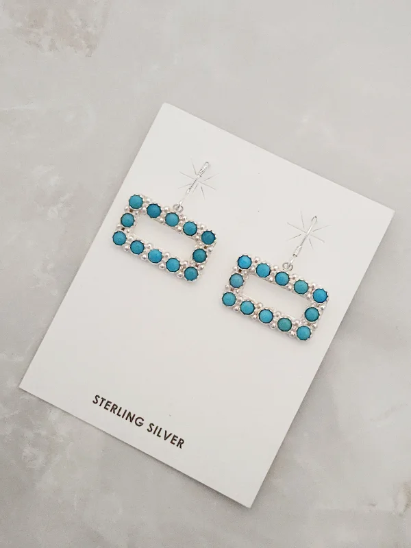 Fluid design earrings-Sterling Silver Turquoise Rectangle Dangle Earrings