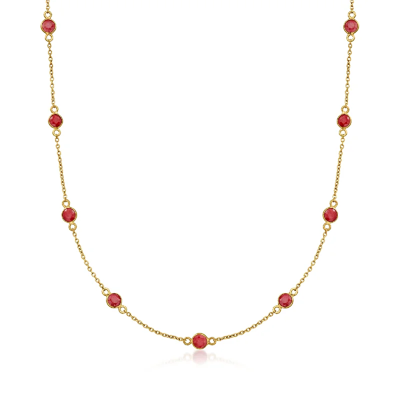 Half crescent necklaces-Ross-Simons Ruby Station Necklace in 18kt Gold Over Sterling