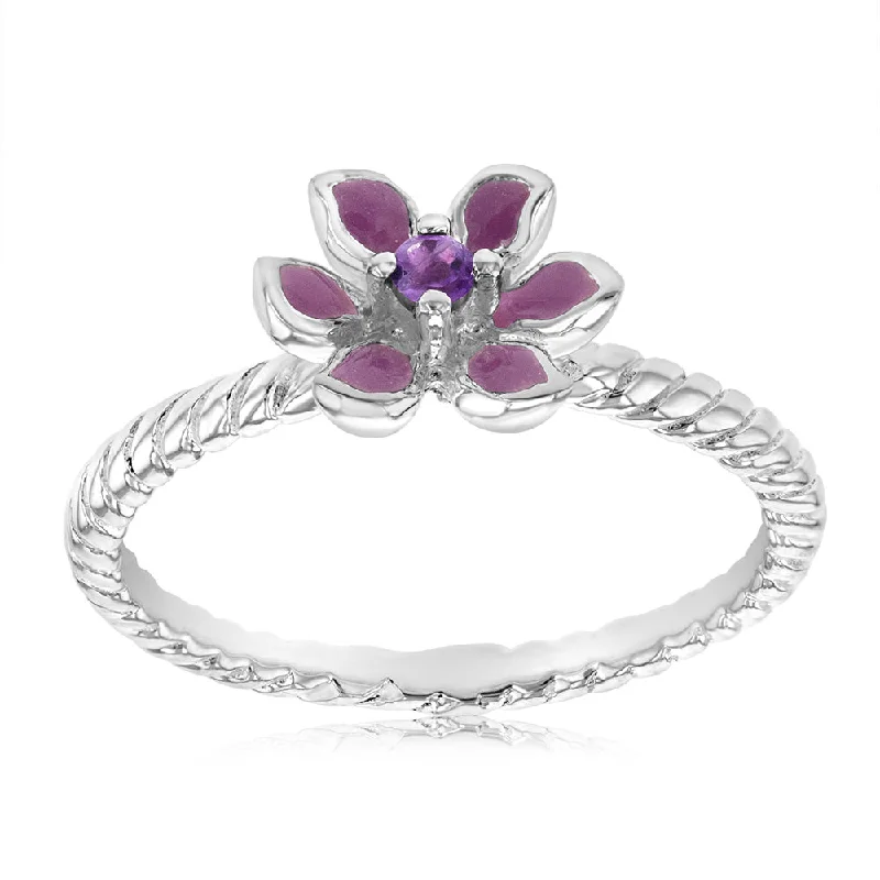 Multi-design rings-Sterling Silver Amethyst Flower Ring