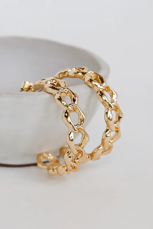 Bear wing earrings-FINAL SALE - Monica Gold Chainlink Hoop Earrings