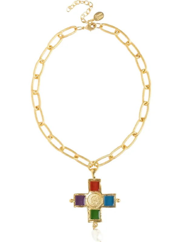 Haze glass necklaces-Charlotte Cross Chain Necklace In Gold