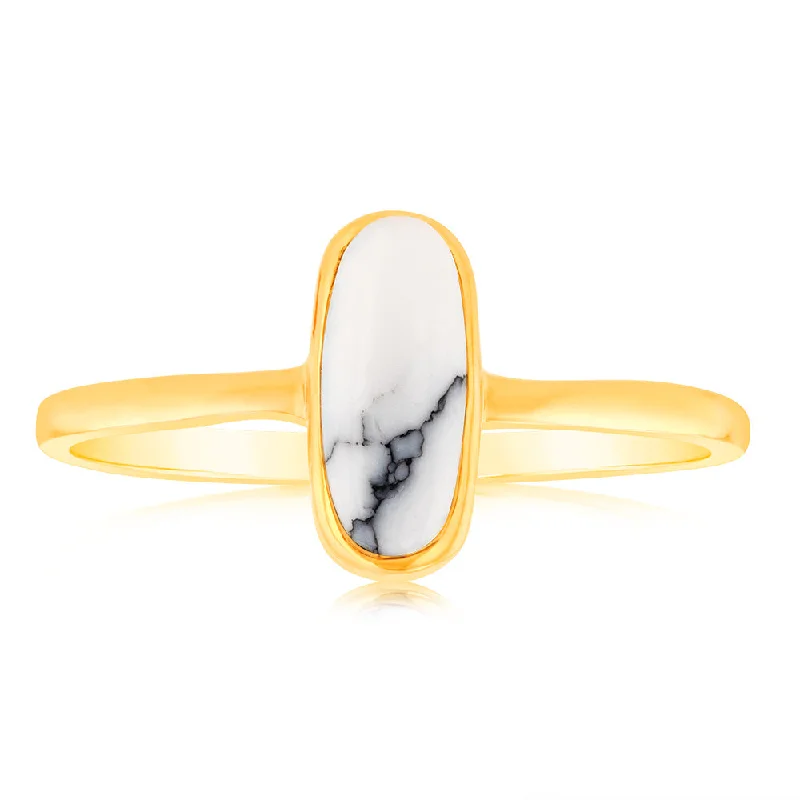 Swirl style rings-Sterling Silver Gold Plated Natural Howlite Ring