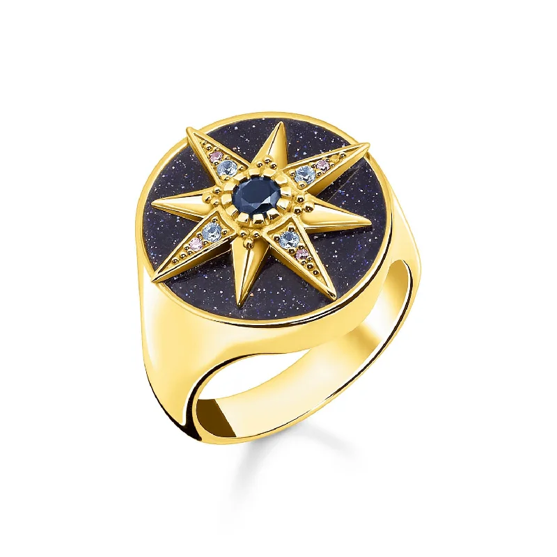 Swirl style rings-Thomas Sabo Magic Stars Yellow Gold Plated Sterling silver Blue Sand Star Ring