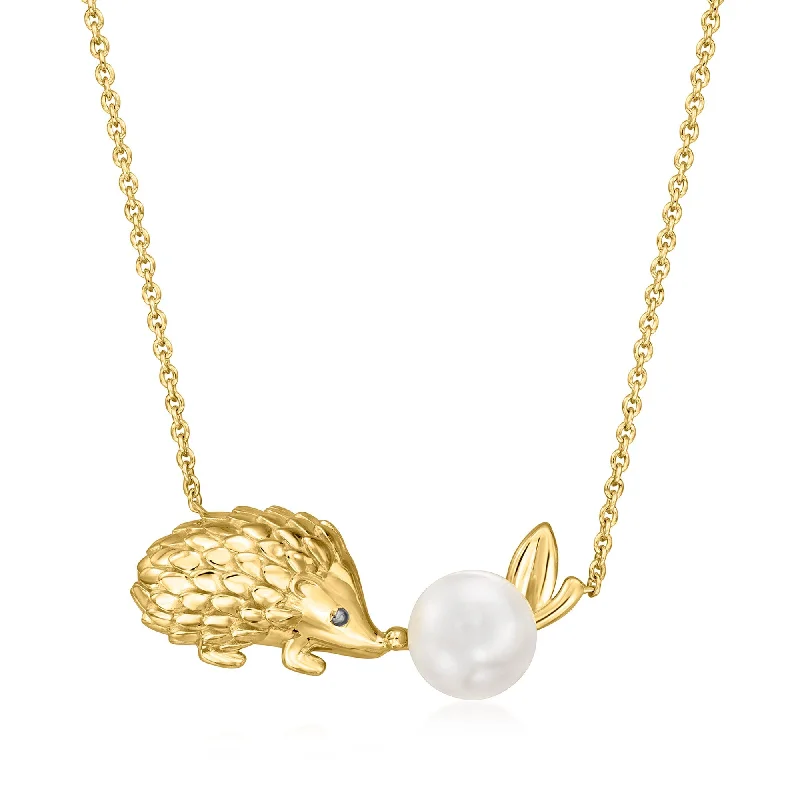 Soft stretch necklaces-Ross-Simons 7.5-8mm Cultured Pearl Hedgehog Necklace in 18kt Gold Over Sterling