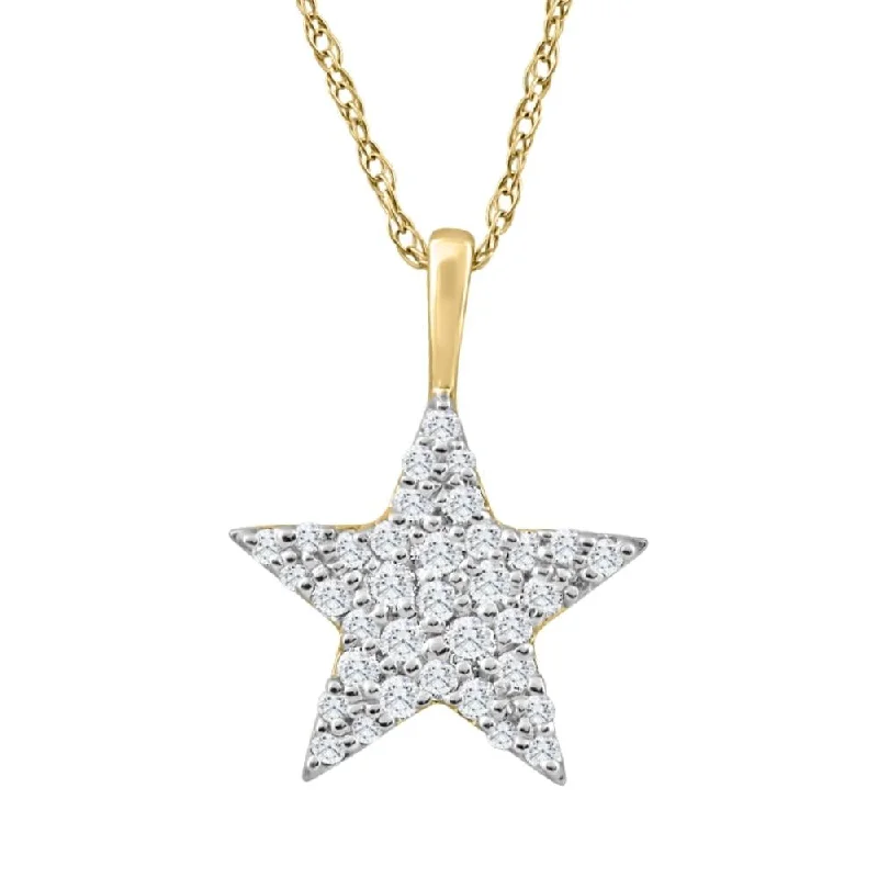 Daisy flower necklaces-1/4Ct TW Diamond Star Pendant Yellow Gold Women's Necklace 18"