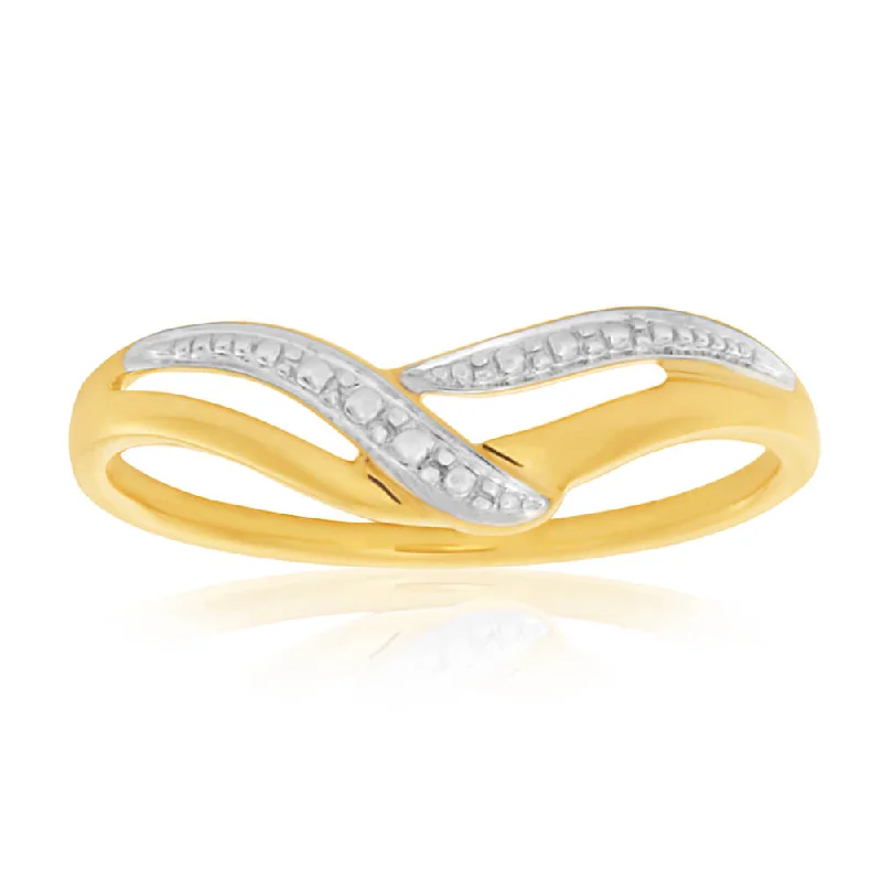 Bead-twisted rings-9ct Yellow Gold V Illusion Setting Ring