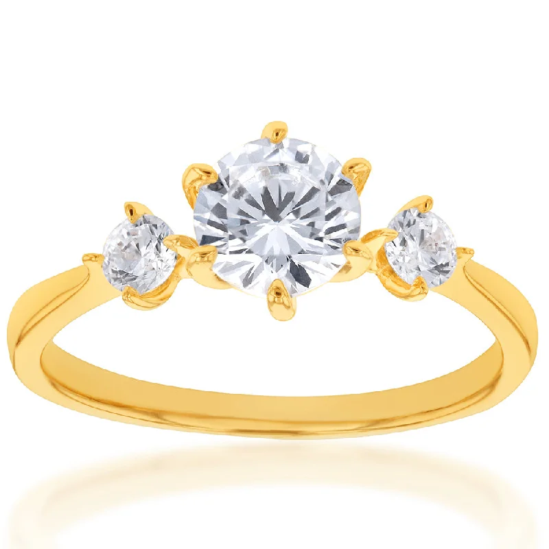 Pure form rings-9ct Yellow Gold Round Cubic Zirconia Trilogy Ring