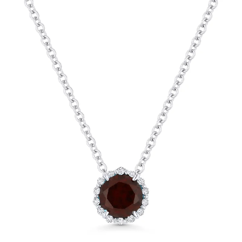 Thin beaded necklaces-0.63Ct Garnet 16"pendant Necklace In 14K White Gold