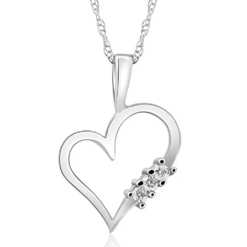 Worn medallion necklaces-Diamond Heart Pendant 3-Stone 10K Gold with 18" Chain