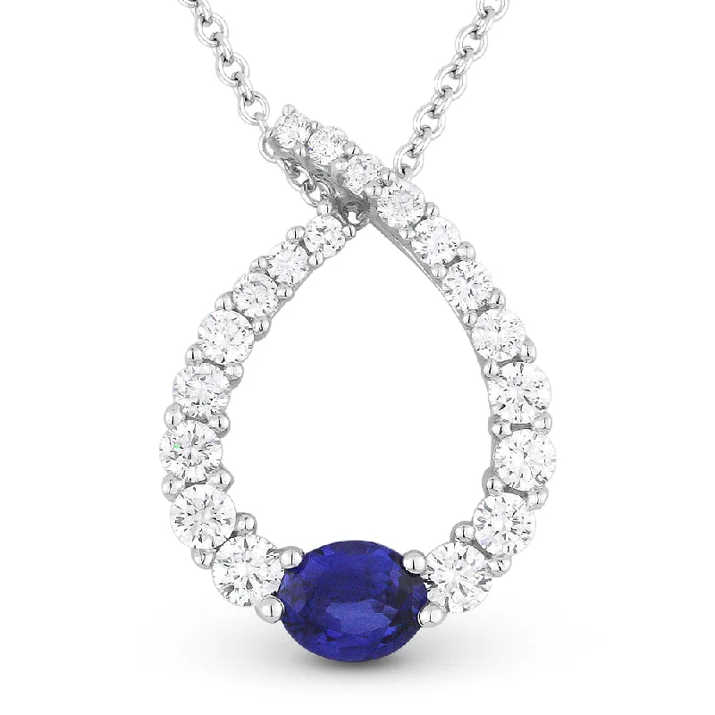 Cord fringe necklaces-0.44Ct Sapphire 16"pendant Necklace In 14K White Gold