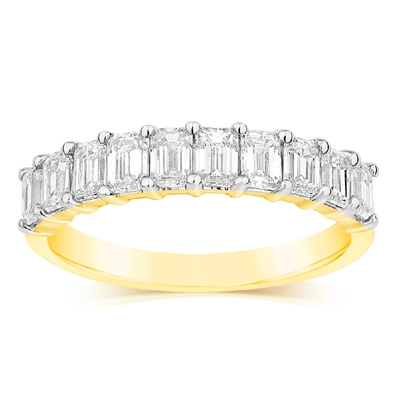 Bloom carved rings-Luminesce Lab Grown 10ct Yellow Gold Eternity Emerald Cut Shaped Ring in 1 Carat Diamond