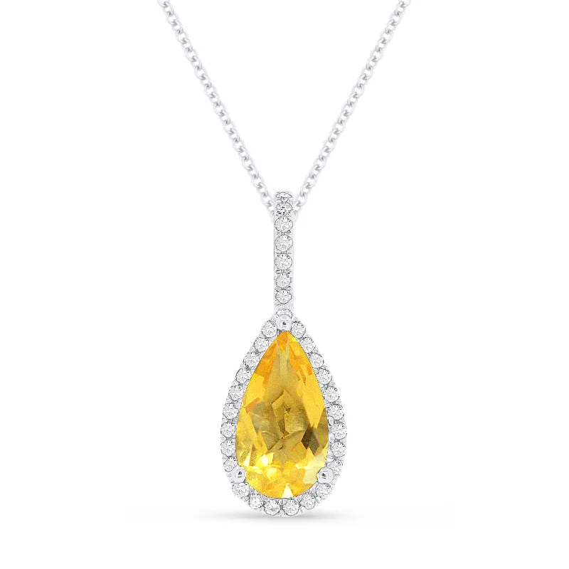 Brilliant pearl necklaces-1.00Ct Citrine 16"pendant Necklace In 14K White Gold