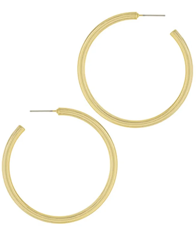 High shine earrings-Worn Gold Hoop Earrings 50mm