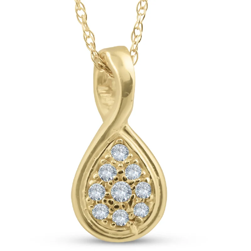 Tight choker necklaces-1/10ct Pave Tear Drop Solitaire Diamond Pendant 10K Yellow Gold