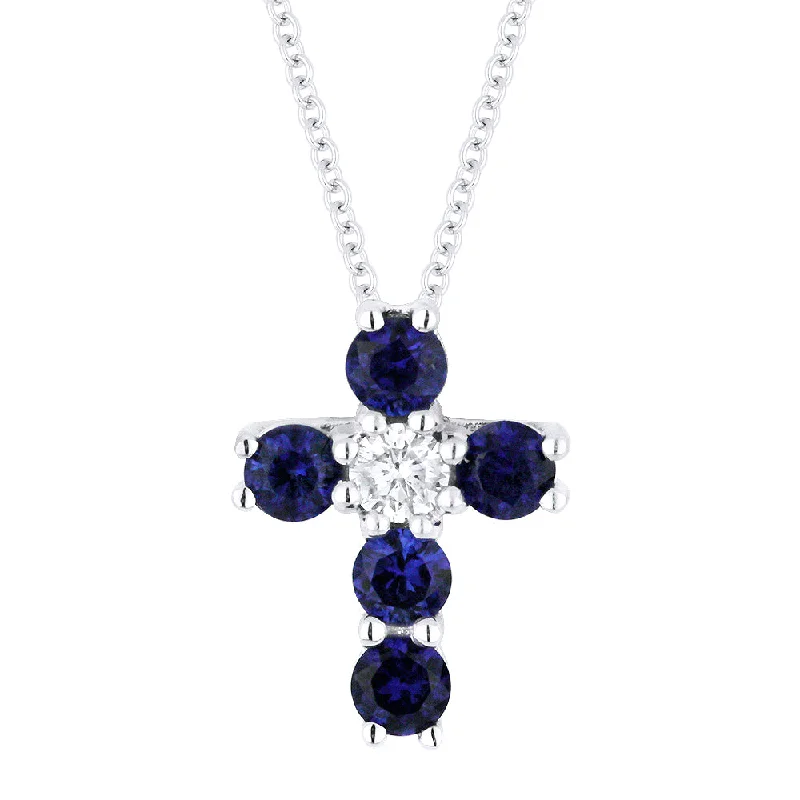 Tide wave necklaces-0.39Ct Sapphire 16"pendant Necklace In 14K White Gold