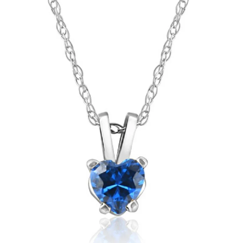 Clear bead necklaces-1/2ct Blue Heart Shape Sapphire 14K White Gold