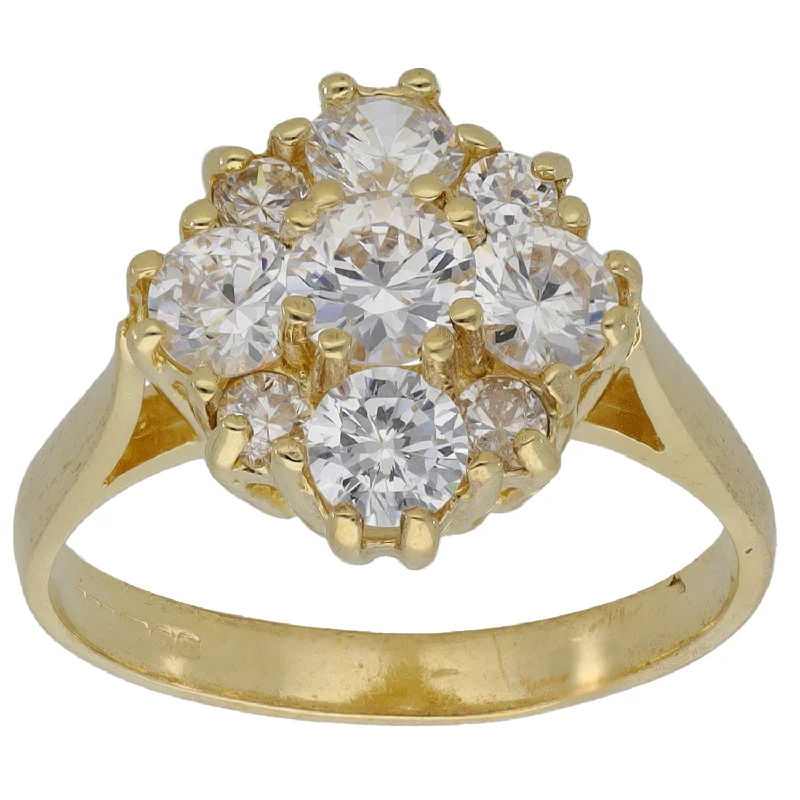 Soft open rings-9ct Gold Cubic Zirconia Cluster Ring Size O