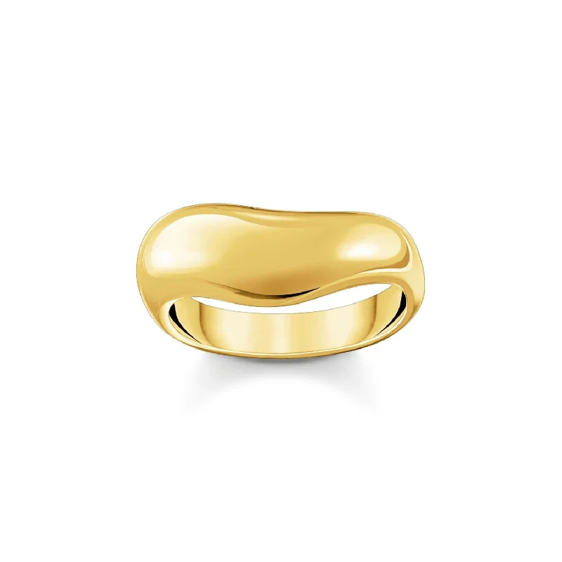 Peace eye rings-Thomas Sabo Gold Plated Sterling Silver Bold Organic Wave Ring