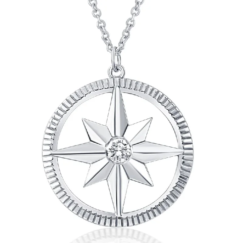 Cultured pearl necklaces-Compass Diamond Solitaire Pendant 14k White Gold Women's Necklace