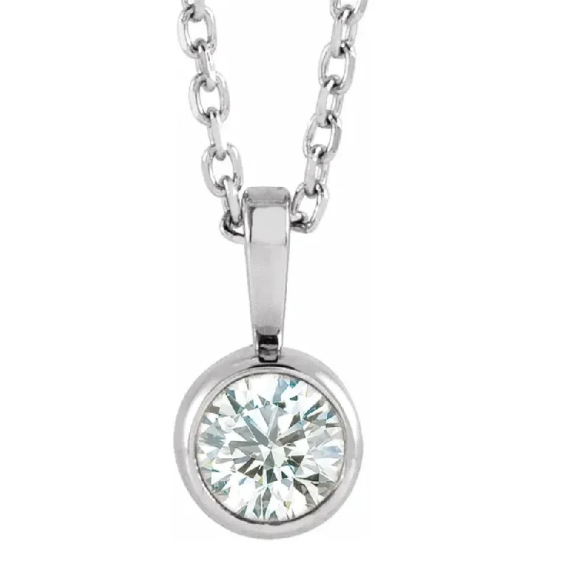 Star charm necklaces-1/5Ct Diamond Solitaire Necklace Bezel Pendant Available in White Or Yellow Gold