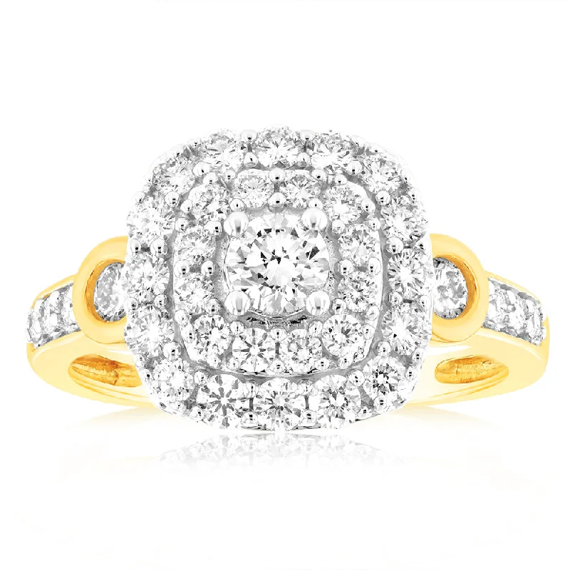 Dusk gothic rings-9ct Yellow Gold 1 Carat Luminesce Lab Grown Diamond Cluster Dress Ring