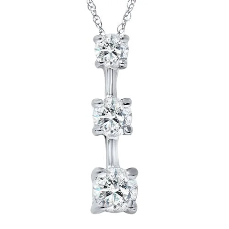 Strong clasp necklaces-2 cttw 3-Stone Round Diamond Pendant Necklace 14k White Gold