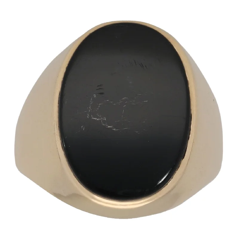 Plaited motif rings-9ct Gold Onyx Single Stone Ring Size S