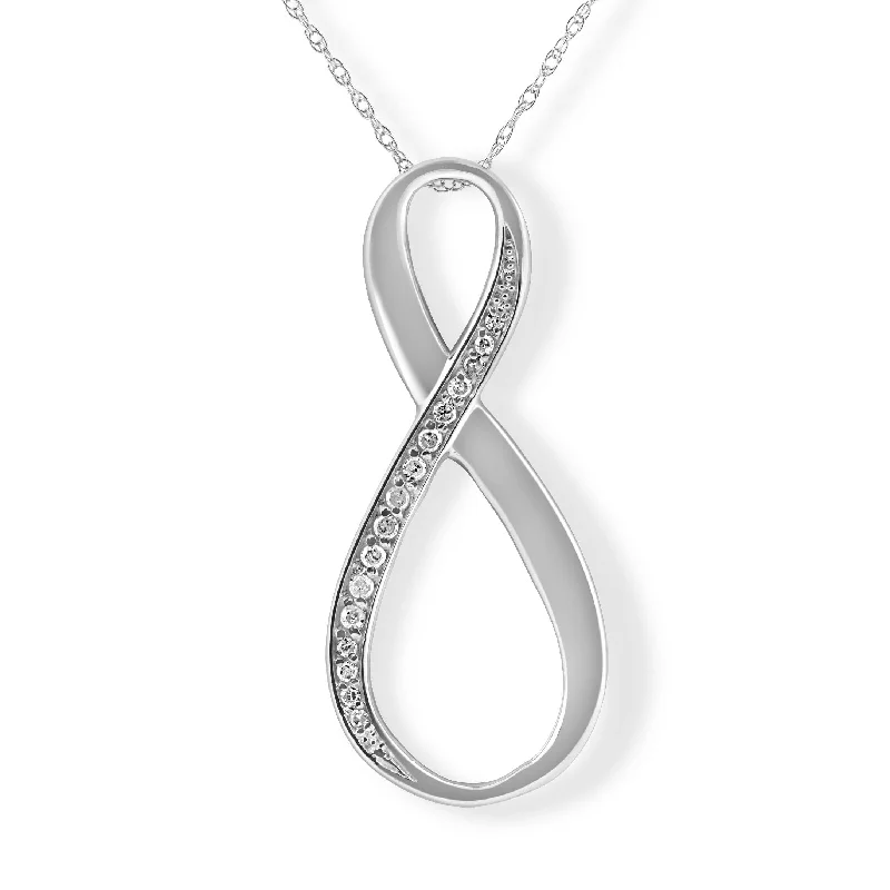 Stamped initial necklaces-3/8ct Diamond Infinity Symbol Womens Pendant & Chain 14K White Gold 1" Tall