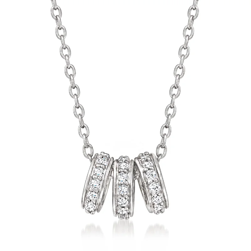 Round pendant necklaces-Ross-Simons Diamond Rondelle Trio Necklace in Sterling Silver