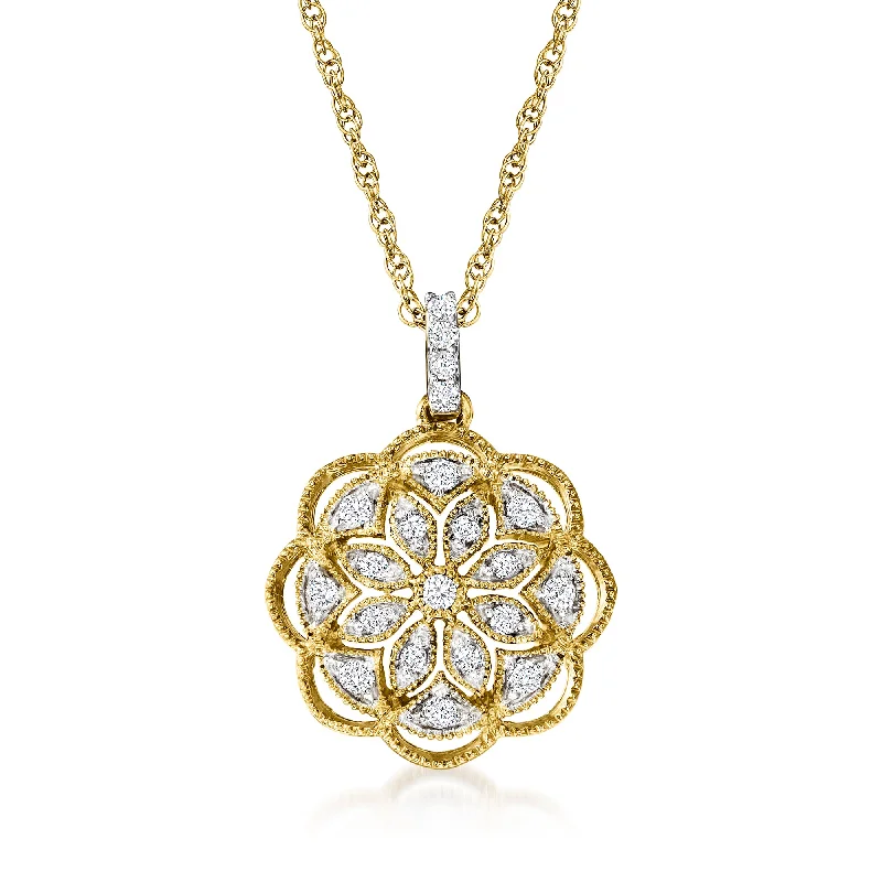 Worn style necklaces-Ross-Simons Diamond Flower Pendant Necklace in 18kt Gold Over Sterling