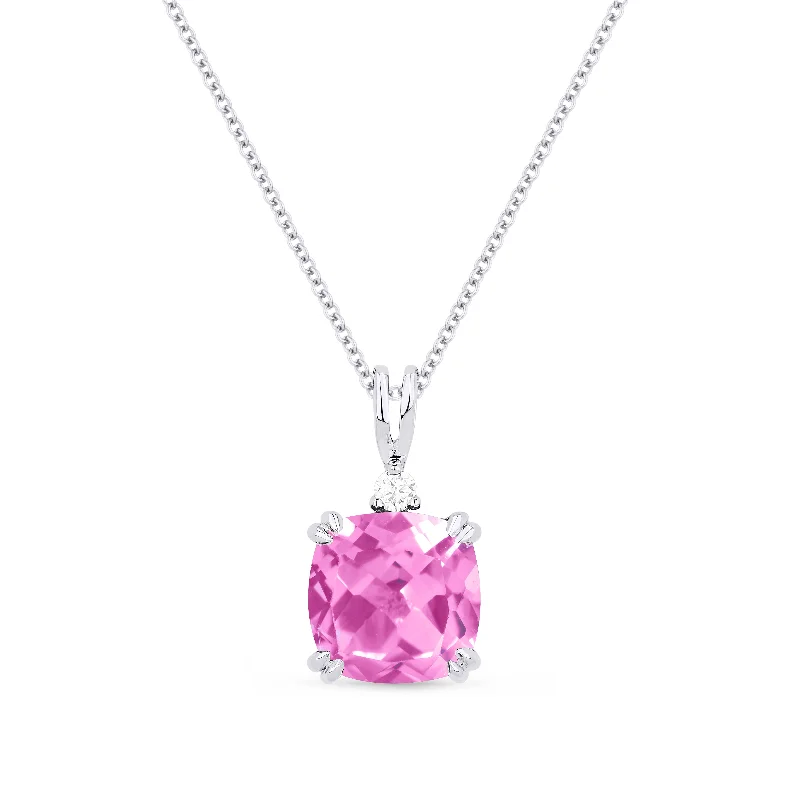 Shiny gold necklaces-2.05Ct Pink Sapphire 16"pendant Necklace In 14K White Gold