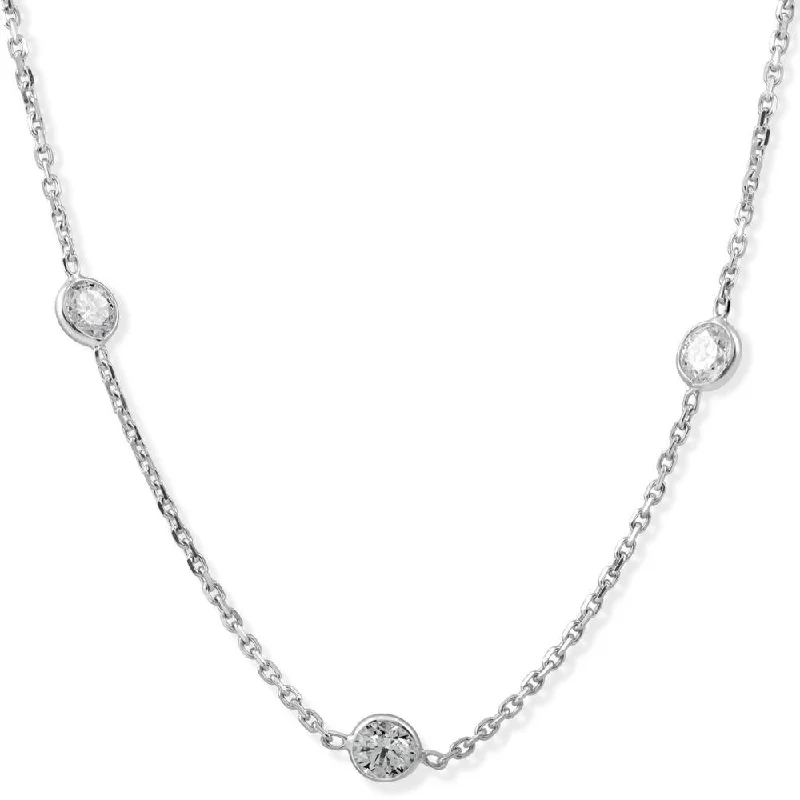 Moon sign necklaces-2Ct T.W. Round-Cut Natural Diamond Bezel Station 18" Necklace 14k White Gold