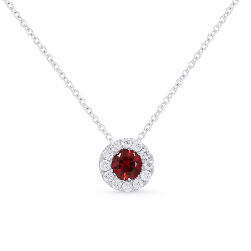 Orbit star necklaces-0.21Ct Ruby 16"pendant Necklace In 14K White Gold